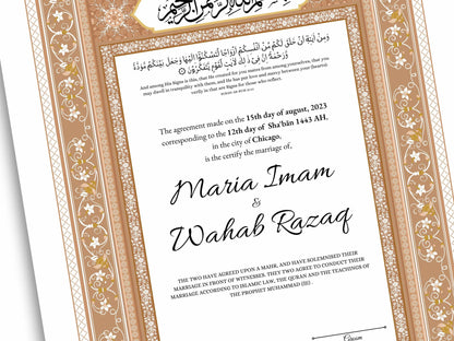 Luxury Nikkah Contract, Digital Printable Personalised Customised Nikkah Certificate, Custom Nikah Nama, Islamic Wedding Contract. NN167