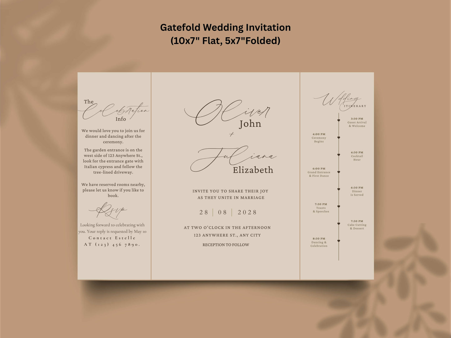 Minimalist Gatefold Wedding Invitation | Modern Elegant Wedding Card | Simple Wedding Invite with Details. WI156