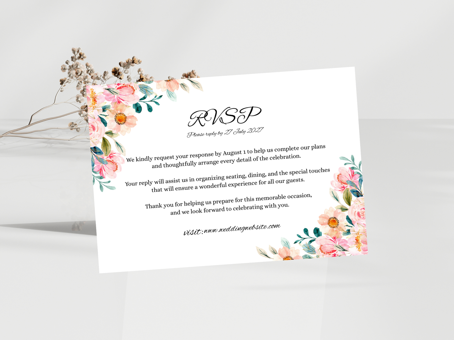 Wedding Invitation, Floral Menu, RSVP, Details Card, Bottle label MTC382