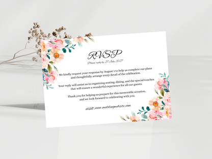 Wedding Invitation, Floral Menu, RSVP, Details Card, Bottle label MTC382