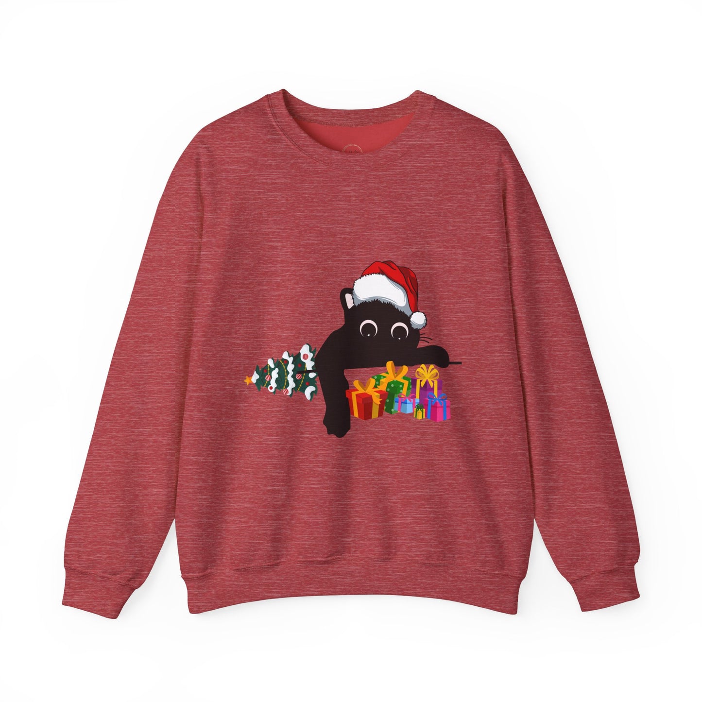 Christmas Cute Cat Sweatshirt Cat Lover Crew Neck Sweatshirt