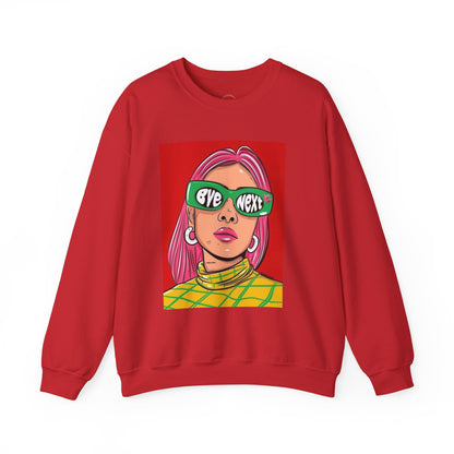 Graphic Sweatshirt — 'Bye Next' Retro Pop Art Girl Crewneck