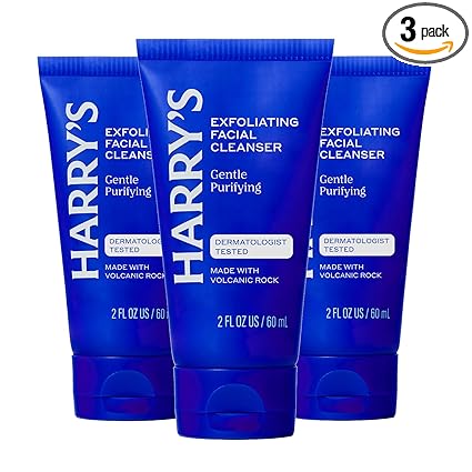 Harry's Exfoliating Face Wash for Men, Gentle Facial Skin Care Products with Volcanic Rock Exfoliant, 2 Fl. Oz, Pack of 3 (Trial and Travel Size) TSA Approved Travel Essentials