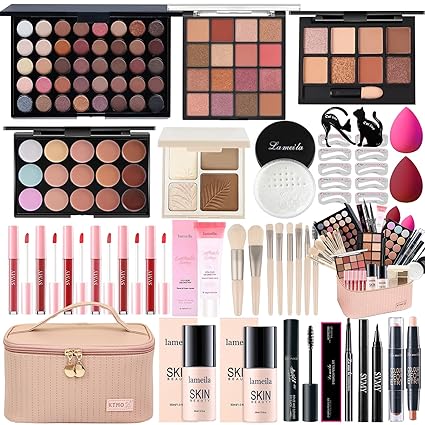 All in One Makeup Kit for Women Full Kit, Makeup Gift Sets for Women Teens Girls, Makeup Essential Bundle Includes Eyeshadow Palette Foundation Eyeliner Contour Stick Lip Gloss Cosmetic Brush Set