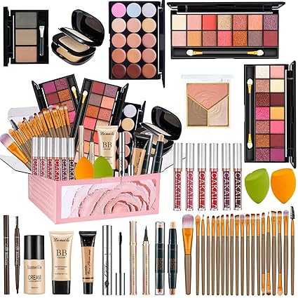 All in One Makeup Set for Women Full Kit, Make Up Gift Set, Makeup Essential Bundle Includes Foundation Eyeshadow Palette Concealer Lipstick Eyeliner Mascara Cosmetic Brush Set For Women Girls Teens