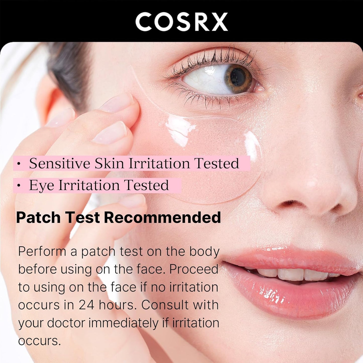 COSRX Pink Peptides Collagen Hydrogel Eye Patch for Puffy Eyes and Dark Circles, Under Eye Mask, 60 Under Eye Patches, Korean Skin Care