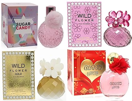 Women's 4 Pcs Perfume Gift Set Of Catch Love Wild Flower Gold Sugar Candy Pour Femme Natural Spray Fresh Fragrance