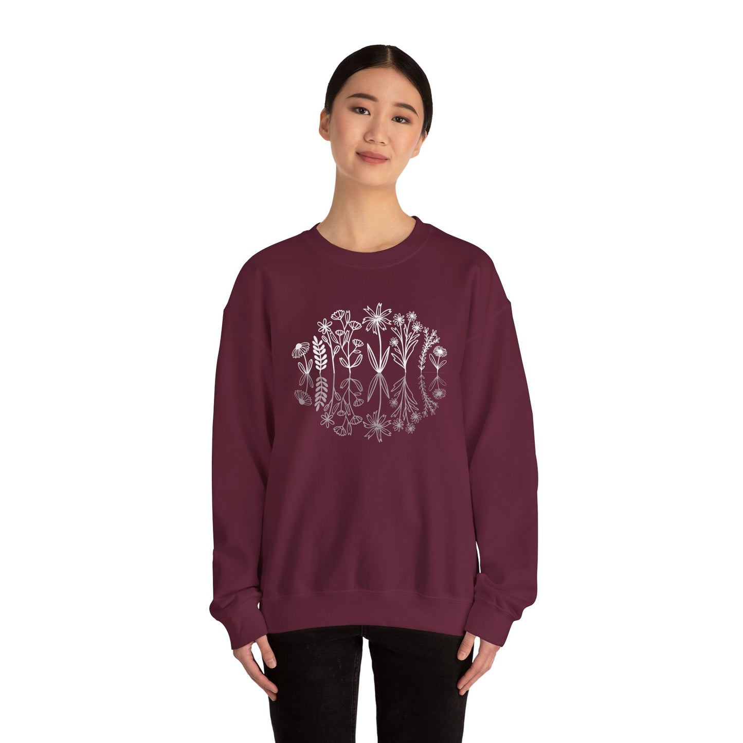 Wildflowers Sweatshirt, Flower Crewneck Sweatshirt