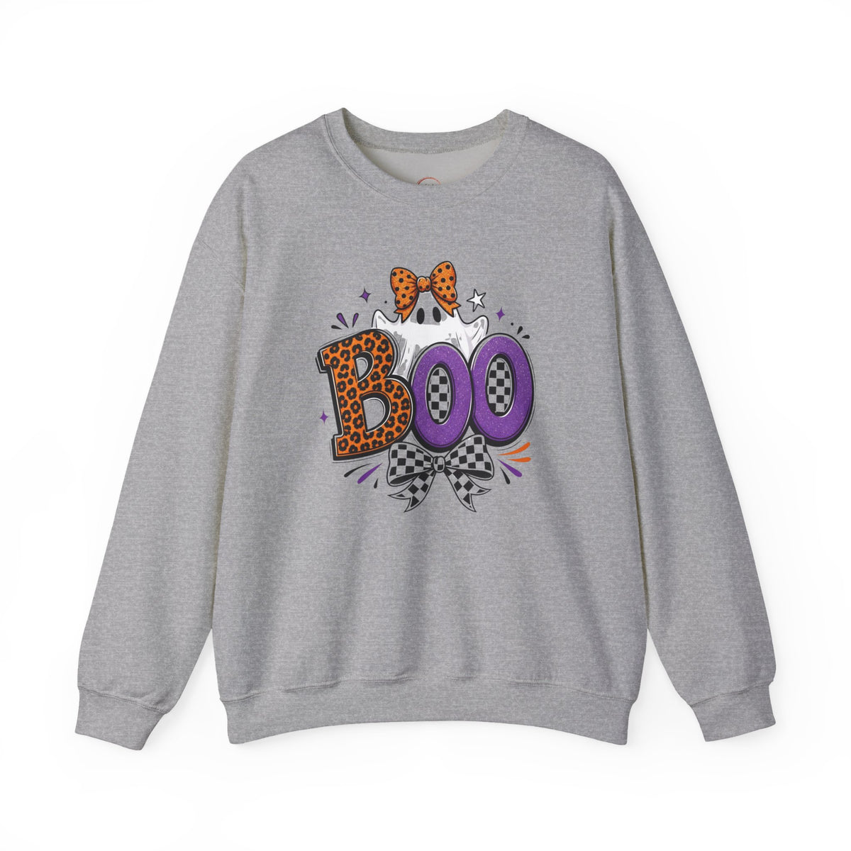 Boo Halloween Sweatshirt — Leopard & Purple Graphic Crewneck