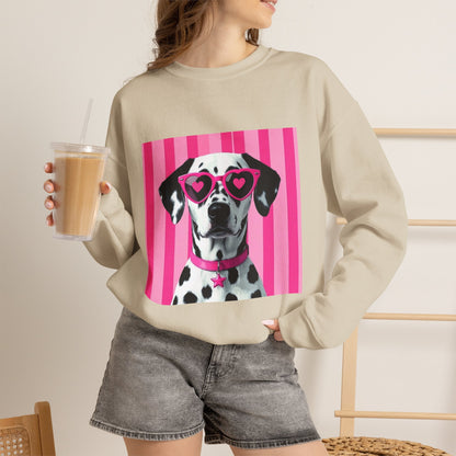 Dalmatian with Heart Sunglasses Sweatshirt — Cute Pink Pet Graphic Crewneck