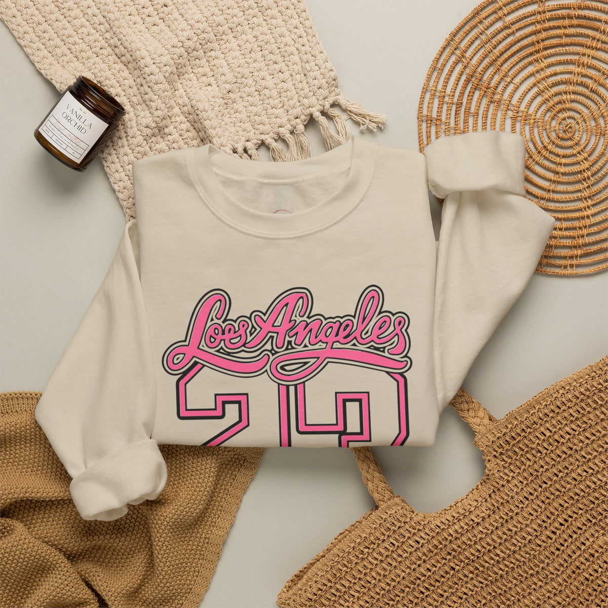 Los Angeles 23 Retro Crewneck Sweatshirt — Pink Varsity Style