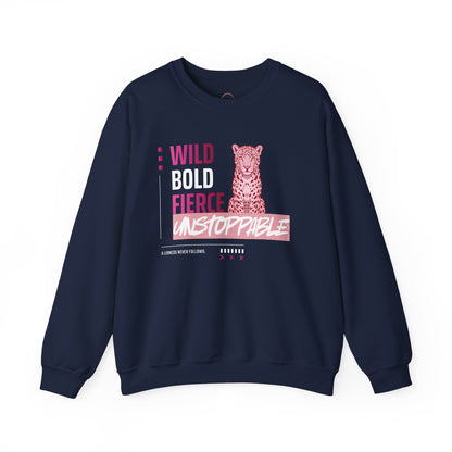 Crewneck Sweatshirt — Wild Bold Fierce Unstoppable Leopard Graphic