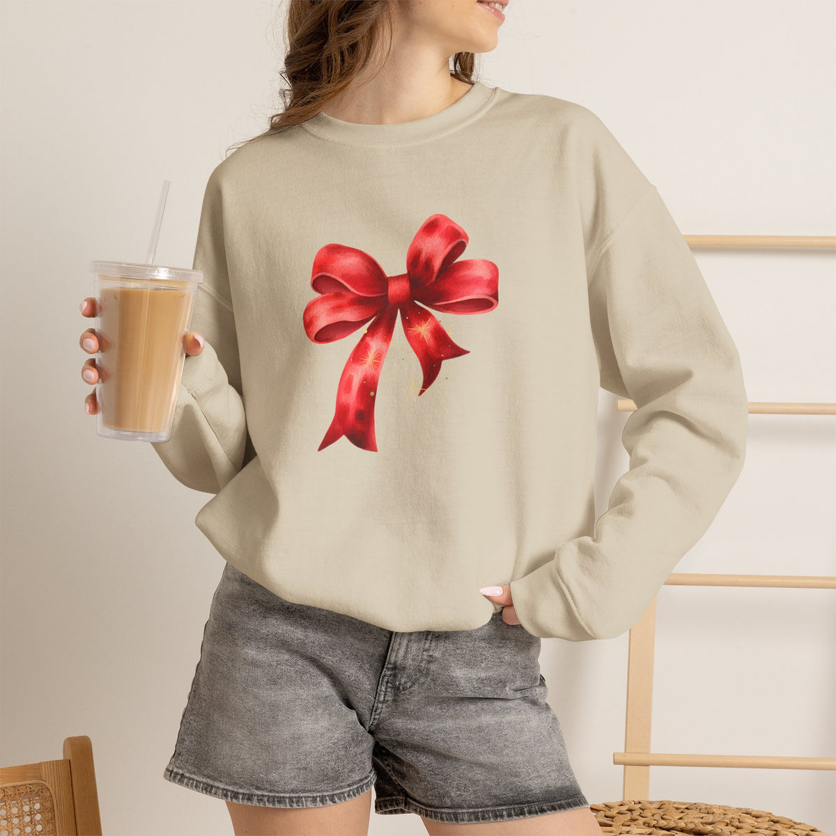 Red Ribbon Bow Crewneck Sweatshirt — Holiday Gift Sweatshirt