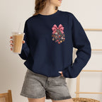 Crewneck Sweatshirt — Floral Heart Ornament with Pink Bow Holiday Design