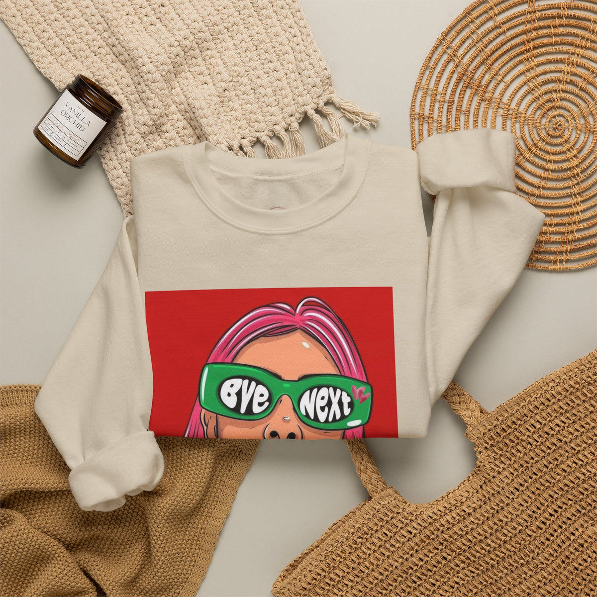 Graphic Sweatshirt — 'Bye Next' Retro Pop Art Girl Crewneck