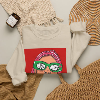 Graphic Sweatshirt — 'Bye Next' Retro Pop Art Girl Crewneck