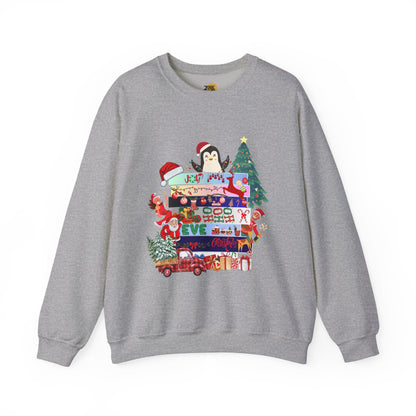 Festive Penguin Crewneck Sweatshirt, Winter Clothing, Holiday Gift, Cozy Sweater, Christmas Sweatshirt, Casual Wear