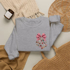 Crewneck Sweatshirt — Floral Heart Ornament with Pink Bow Holiday Design