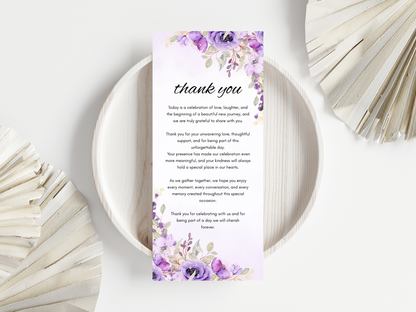 Wedding Menu, Thank You & Table Cards, Editable Canva Template WI400