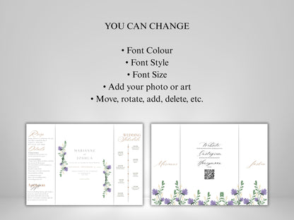 Elegant Floral Gatefold Wedding Invitation with Timeline | Rustic Folded Wedding Card | Botanical RSVP Invite | Digital WIB124