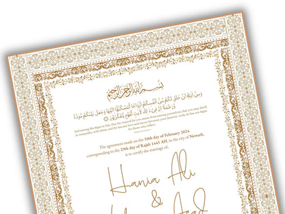 Nikkah Contract, Islamic Wedding Contract, Muslim Nikkah Certificate 11 x 17, Template, Instat Download. NN211