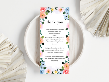Wedding Thank you Card, Menu Card, Table Card. WI322