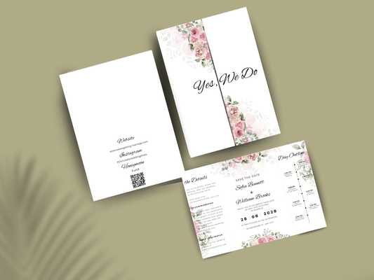 Floral Wedding Itinerary Template, Save the Date Timeline Card, Editable Canva Template, Wedding Day Schedule, Printable Details Card. WI181