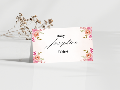 Pink Floral Wedding Invitation Suite, Watercolor Thank You Card, Menu, RSVP & Details Card, Bottle Label MTC375