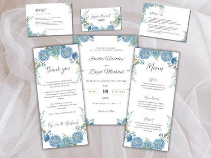 Wedding Invitation Bundle, RSVP, Thank You Card, Table Card, Menu Card, Reception Card, Details Card. WI242