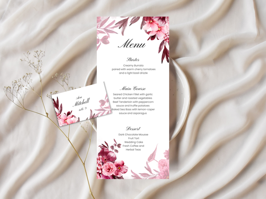 Wedding Menu Template | Editable Canva Place Card. WI212