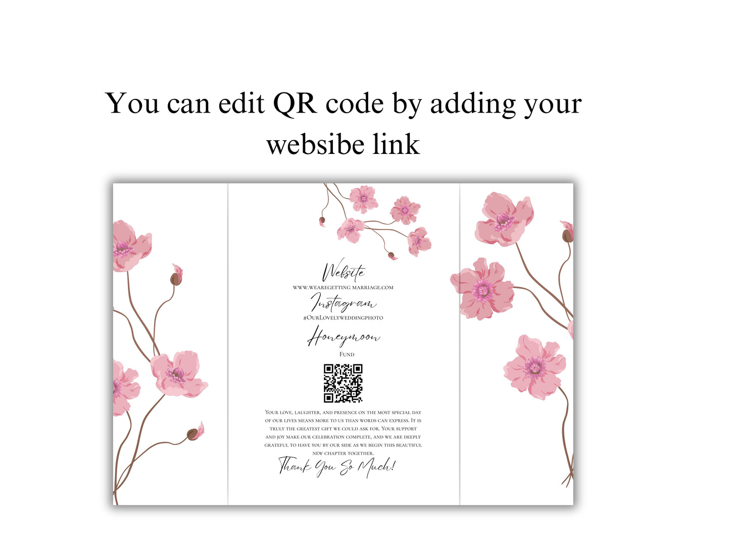 Elegant Trifold Wedding Invitation Template, Blossom Floral Wedding Invite, Editable Printable Invite, Garden Ceremony Card. WEIB121