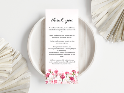 Wedding Reception Menu, thank you, table card, Instant Download MTC424