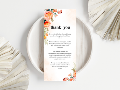 Wedding Thank you Card, Menu Card, Table Card. WI370