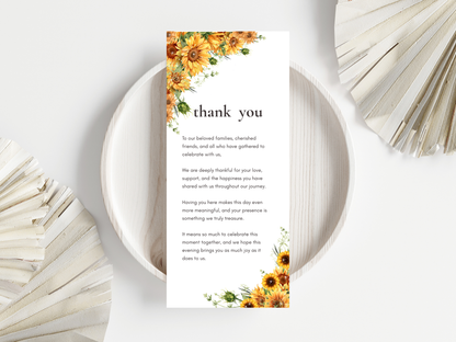 Wedding Thank you Card, Menu Card, Table Card. WI319