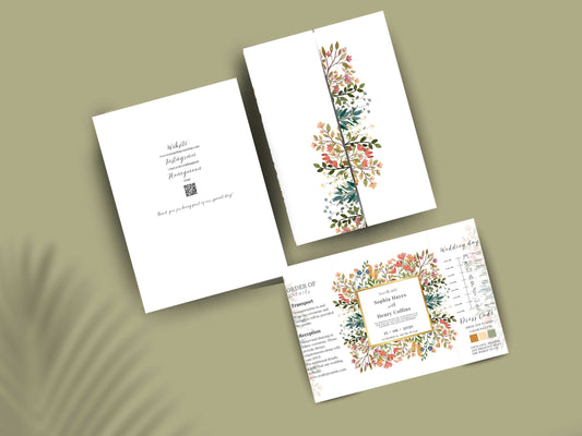 Floral Wedding Invitation Template | Save the Date with Timeline Schedule & Dress Code | Elegant Editable Printable Invite. WI169