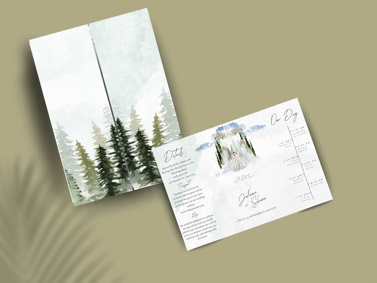 Elegant Wedding Itinerary Invitation | Watercolor Floral Arch Wedding Card | Modern Timeline Order of Events Invite. 158