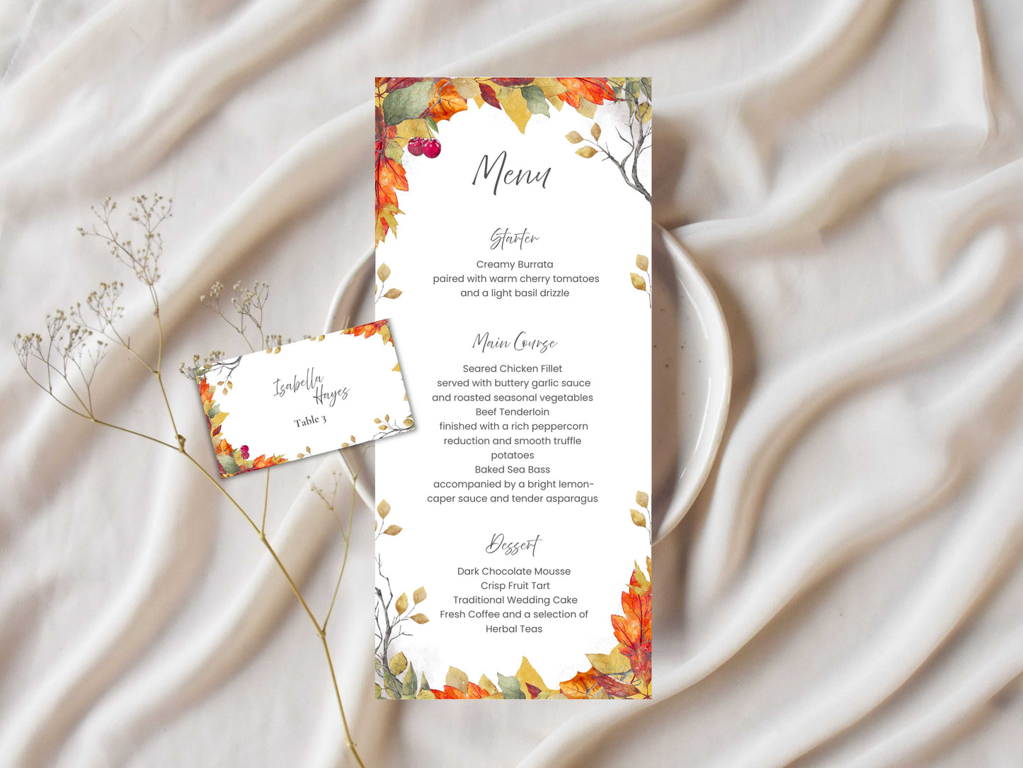 Wedding Menu Template | Editable Canva Place Card. WI210
