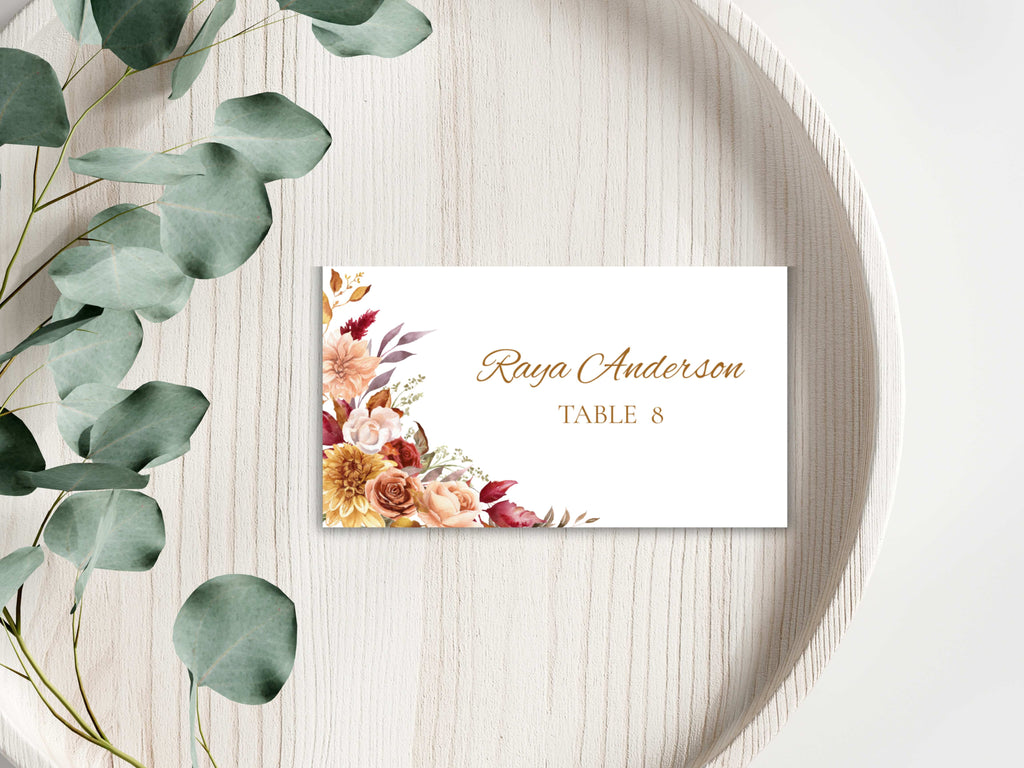 Boho Autumn Wedding Menu Template, Editable Place Card & Thank You Note, Fall Floral Wedding Printables. WI191