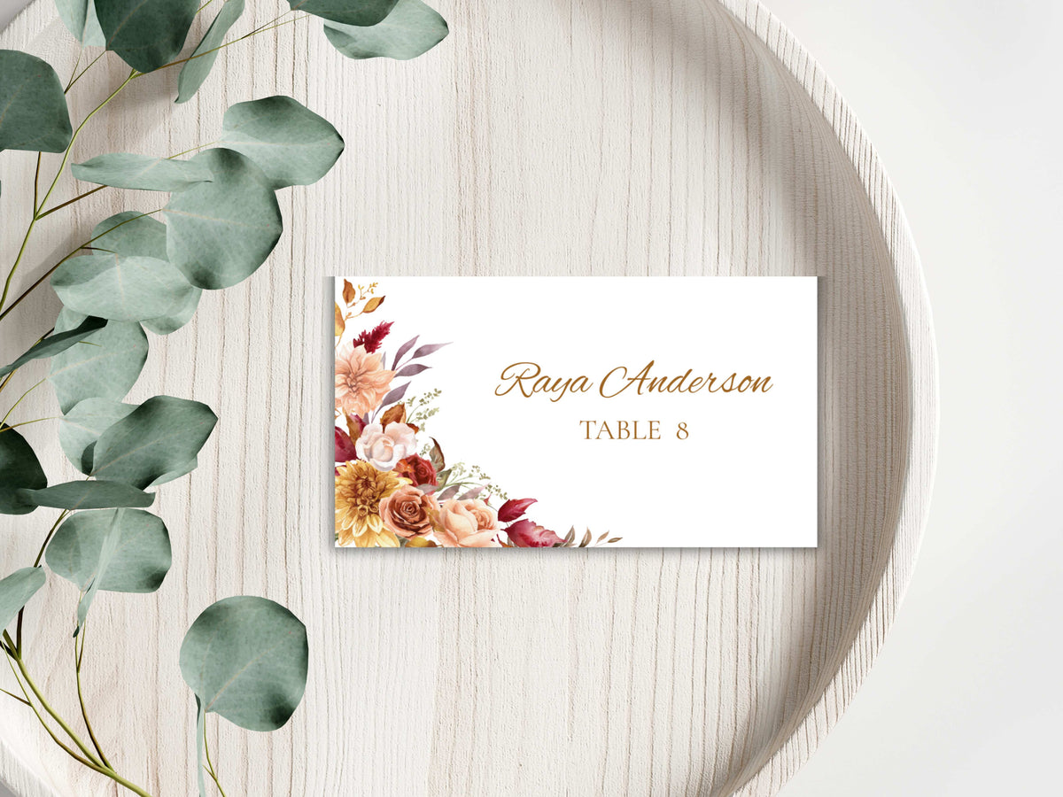 Boho Autumn Wedding Menu Template, Editable Place Card & Thank You Note, Fall Floral Wedding Printables. WI191