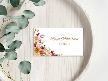 Boho Autumn Wedding Menu Template, Editable Place Card & Thank You Note, Fall Floral Wedding Printables. WI191