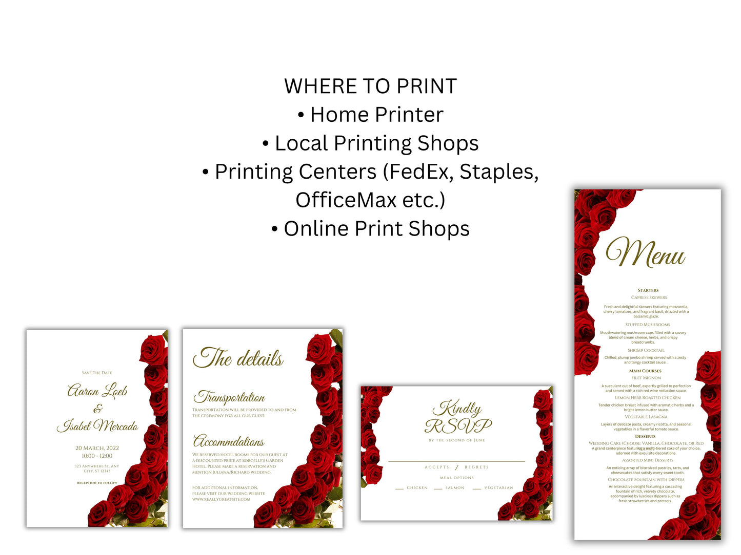 Red Rose Wedding Invitation set, Red Rose RSVP, Dark Red floral, Elegant Red Rose wedding Invitation, Details Editable, Menu Card, WT38