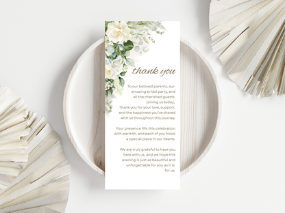 Wedding Thank you Card, Menu Card, Table Card. WI309