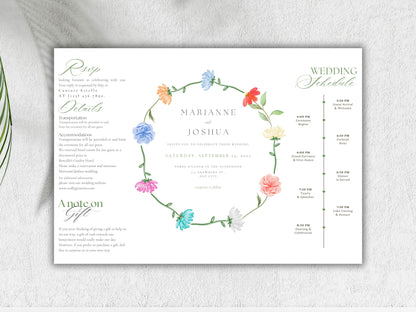 Elegant Gatefold Wedding Invitation | Floral Folded Invite | Printable Wedding Template | RSVP & Details Card | Editable PDF. WI134