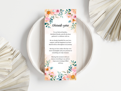Wedding Thank you Card, Menu Card, Table Card. WI340