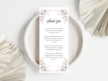 Wedding Thank you Card, Menu Card, Table Card. WI318