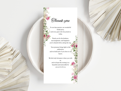 Wedding Thank you Card, Menu Card, Table Card. WI296
