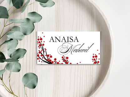 Red Floral Wedding Menu & Thank You Card Template .WI192