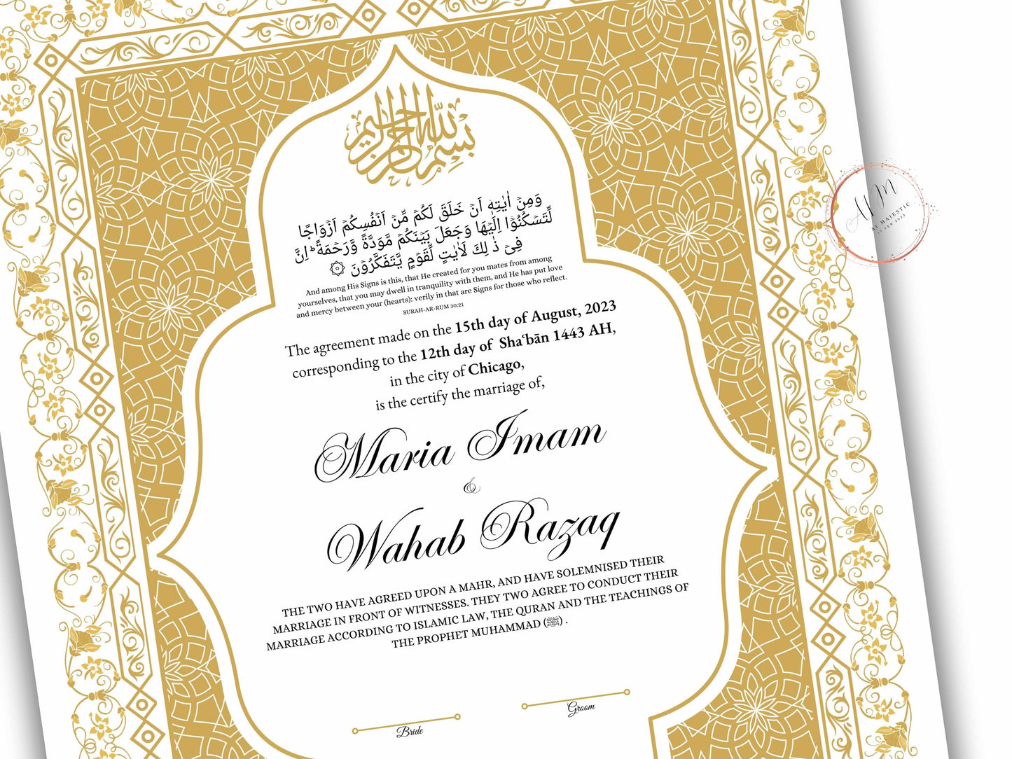 Premium Nikkah Contract | Custom Nikkah Nama | Islamic Wedding Contract | Personalized | Digital Printable Nikkah Certificate. NN187