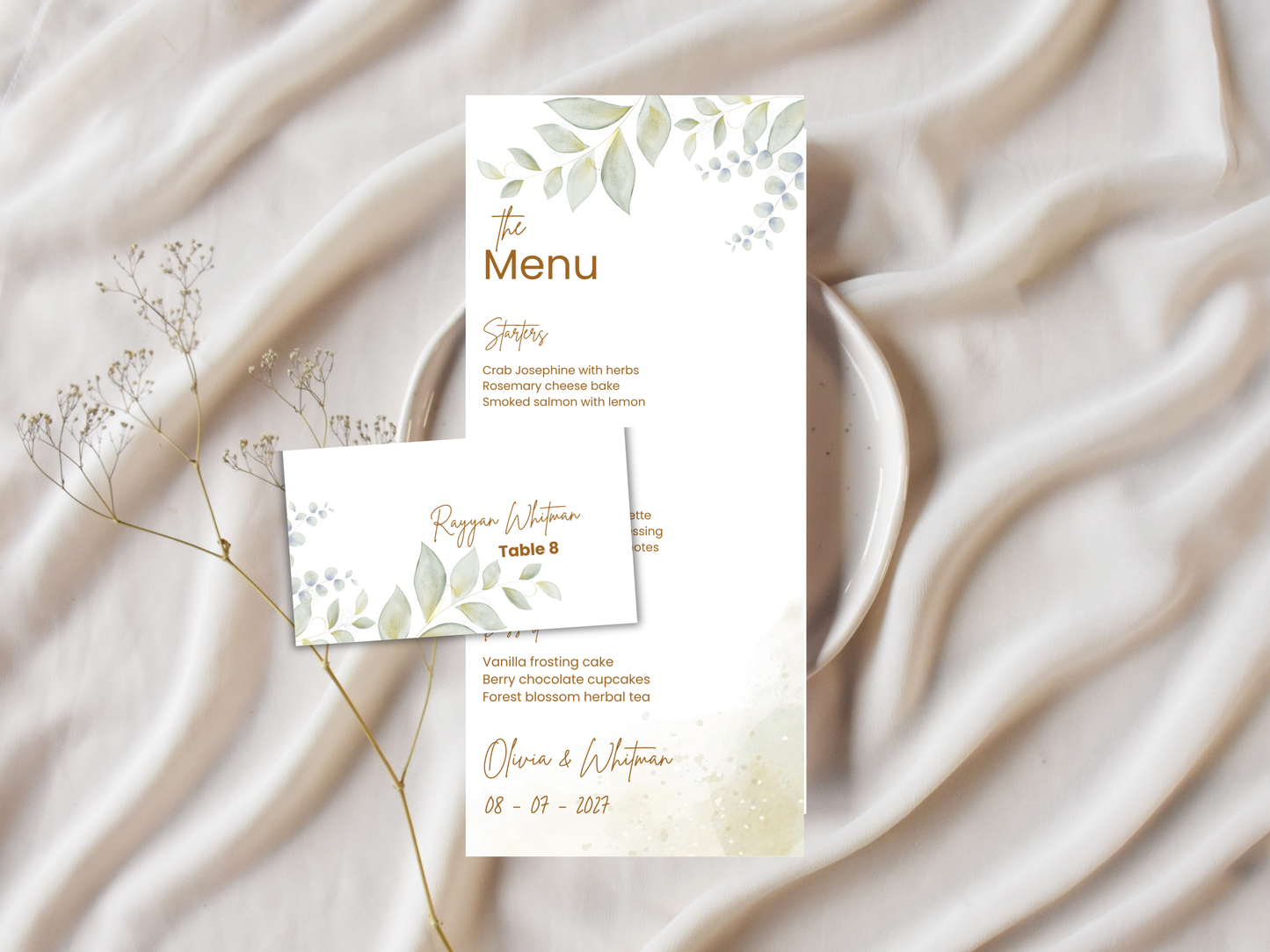 Wedding Menu & Thank You Template | Editable Canva Place Card. WI207