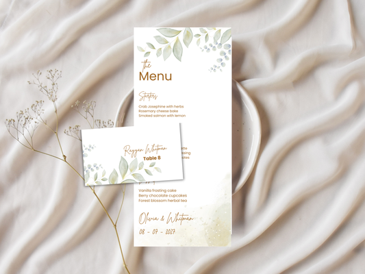 Wedding Menu & Thank You Template | Editable Canva Place Card. WI207
